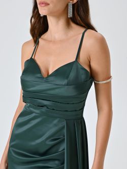 Langes Kleid in Grün aus Satin in_i5