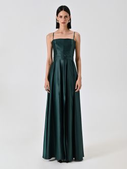 Lange Kleid aus Satin in Grün det_1