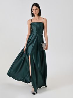 Lange Kleid aus Satin in Grün sp_e1