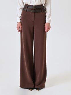 Pantalon large marron à revers det_2