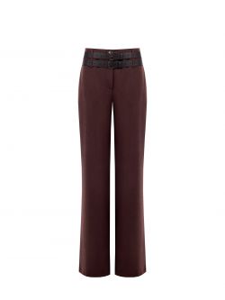 Pantalon large marron à revers det_4