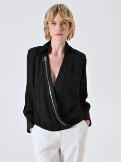 Blusa Camicia Nera con Zip Dorata in_i7
