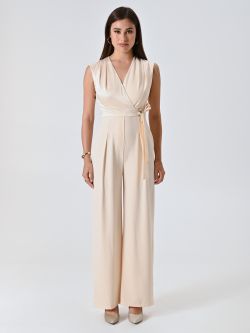 Tuta Palazzo con Corpino in Raso Beige Chiaro det_1