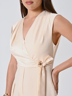 Tuta Palazzo con Corpino in Raso Beige Chiaro in_i5