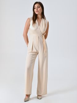 Tuta Palazzo con Corpino in Raso Beige Chiaro in_i7