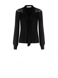Schwarze Bluse mit Spitzenpasse det_4