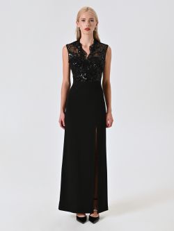 Vestido negro con cuerpo de lentejuelas det_1