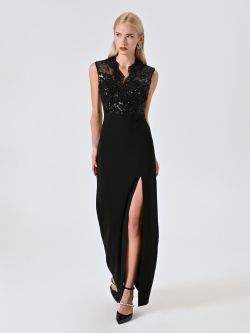 Vestido negro con cuerpo de lentejuelas in_i7