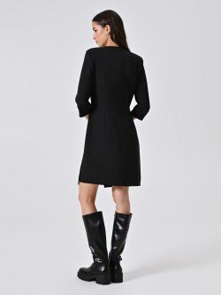 Wickelkleid mit Bändern aus Satin und Schmuckverzierung in Schwarz det_3