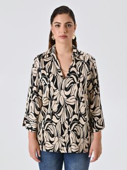 Curvy Black & White Floral Blouse det_2
