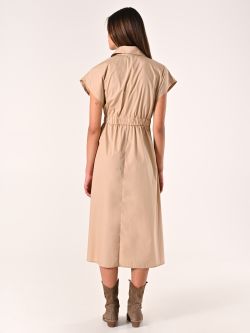 Beige Wrap Shirt Dress with Bow det_3