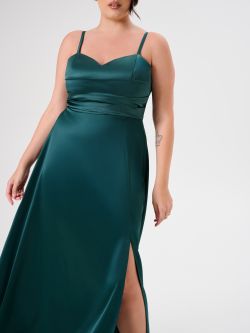 Abito Curvy Verde in Raso in_i5