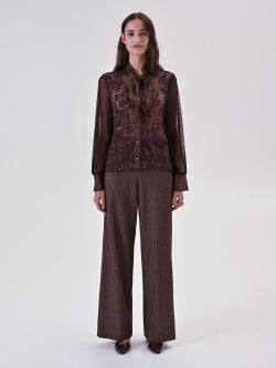Brown Tulle Shirt with Sequin Embroidery 1 Rinascimento Brown Tulle Shirt with Sequin Embroidery det_1
