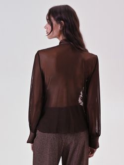Brown Tulle Shirt with Sequin Embroidery 3 Rinascimento Brown Tulle Shirt with Sequin Embroidery det_3