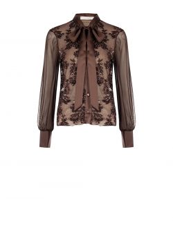 Brown Tulle Shirt with Sequin Embroidery 6 Rinascimento Brown Tulle Shirt with Sequin Embroidery det_4