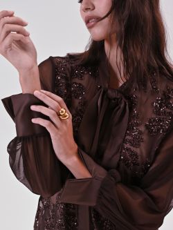 Brown Tulle Shirt with Sequin Embroidery 4 Rinascimento Brown Tulle Shirt with Sequin Embroidery in_i5
