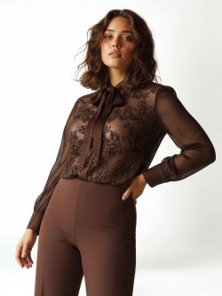 Chocolate Sequin-Embroidered Curvy Blouse det_3