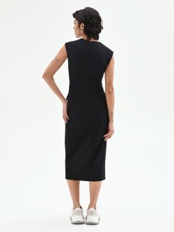 Tubino smanicato nero con cintura e bottoni det_3