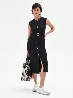 Tubino smanicato nero con cintura e bottoni sp_e1