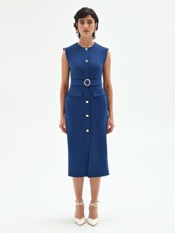 Tubino midi blu brillante con cintura det_1