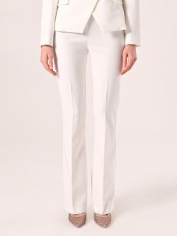 White Mid-Flared Trousers in Technical Fabric det_2