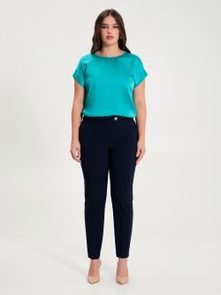 Curvy Navy Blue Trousers with Smock Stitching det_1
