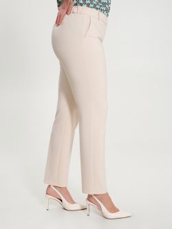 Curvy Beige Trousers with Smock Stitching in_i7