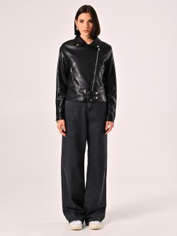 Jacke mit Lederoptik in Schwarz det_1