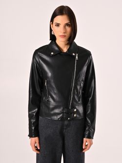 Jacke mit Lederoptik in Schwarz det_2