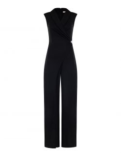 Tuxedo-Style Jumpsuit in Black Flowy Fabric det_4