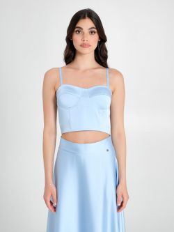 Light Blue Corset Top in Structured Satin det_2