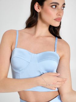 Light Blue Corset Top in Structured Satin in_i5