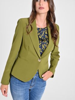 Single-Button Jacket in Moss Green Technical Fabric sp_e1
