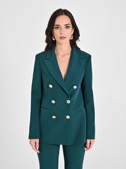 Double-breasted Jacket in Malachite Green Technical Fabric det_2