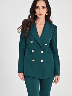 Double-breasted Jacket in Malachite Green Technical Fabric in_i7
