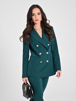 Double-breasted Jacket in Malachite Green Technical Fabric sp_e1