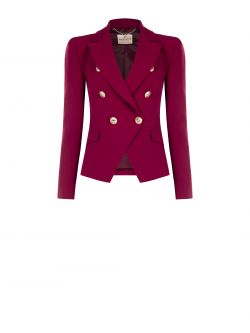 Double-Breasted Jacket in Burgundy Technical Fabric det_4