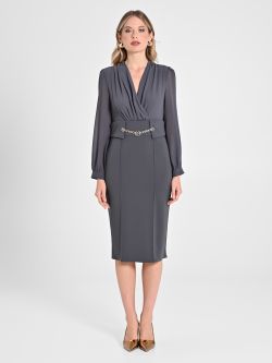 Grey Sheath Dress with Chain det_1