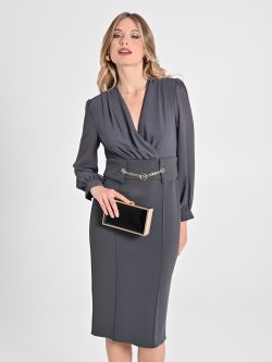 Grey Sheath Dress with Chain in_i7