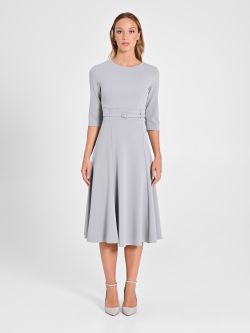 Grey Dress with Covered Belt det_1