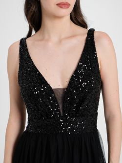 Long Dress with Sequins and Tulle in_i5