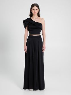 Black One-Shoulder Top in Satin det_1
