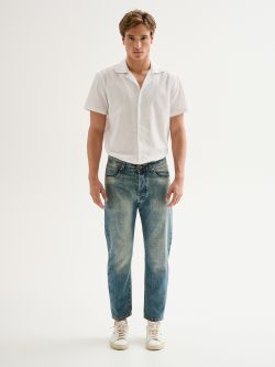 Herrenjeans Denim Regular-Fit Cropped Used QB24 det_1