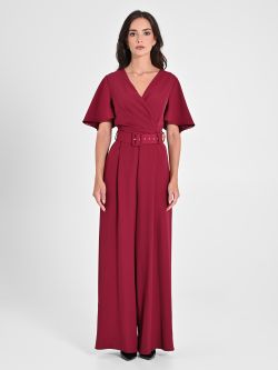 Burgundy Jumpsuit with Cap Sleeves det_1