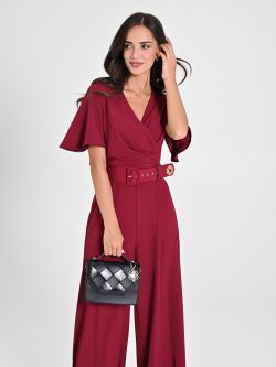 Burgundy Jumpsuit with Cap Sleeves in_i7