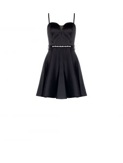Kleid mit Tellerrock aus Satin in Schwarz det_4