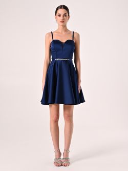 Flared Dress in Blue Structured Satin det_1