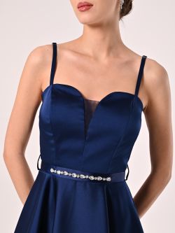 Flared Dress in Blue Structured Satin in_i5