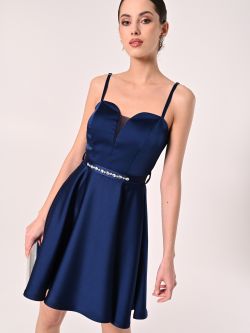 Flared Dress in Blue Structured Satin sp_e1