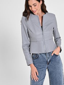 Faux Leather Jacket with Peplum sp_e1